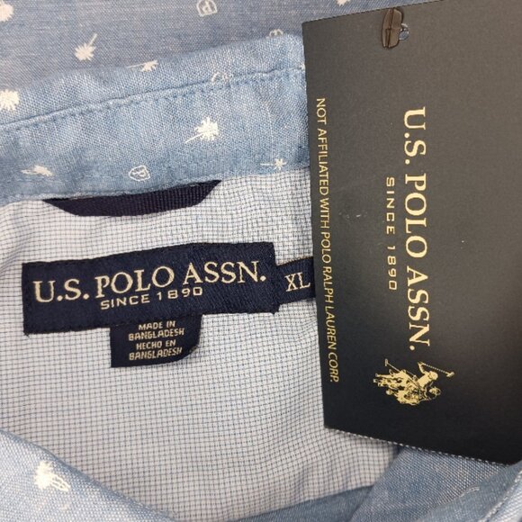 U.S. Polo Assn. Mens XL Button Down Shirt Blue Short Sleeve Woven EZ-Wicking - Picture 4 of 6